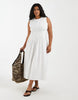 Vero Moda Curve poplin pleated waist sleeveless midi dress in white