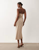 draped bodice structured bandeau midi dress