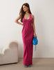 scoop neck satin maxi dress with tie back in hot pink