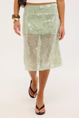 Perfect Stranger Zelie Sequin Midi Skirt Mint