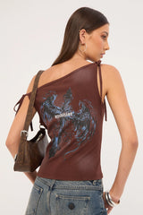 Neovision Insignia Off Shoulder Top Washed Brown