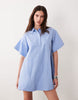 relaxed short sleeve poplin mini dress in dusky blue