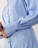 mini shirt dress with cinched waist in blue stripes