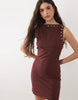 sleeveless mini dress with stud details in chocolate