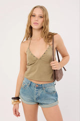 Motel Cressa Top Faux Suede Mushroom Grey