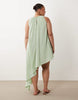 Curve asymmetric hem volume mini dress in green stripes