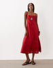 Mango 100% linen strappy maxi dress in red