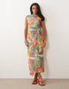 Never Fully Dressed Lucy textured short sleeve tie front midi dress in kaleidoscope print