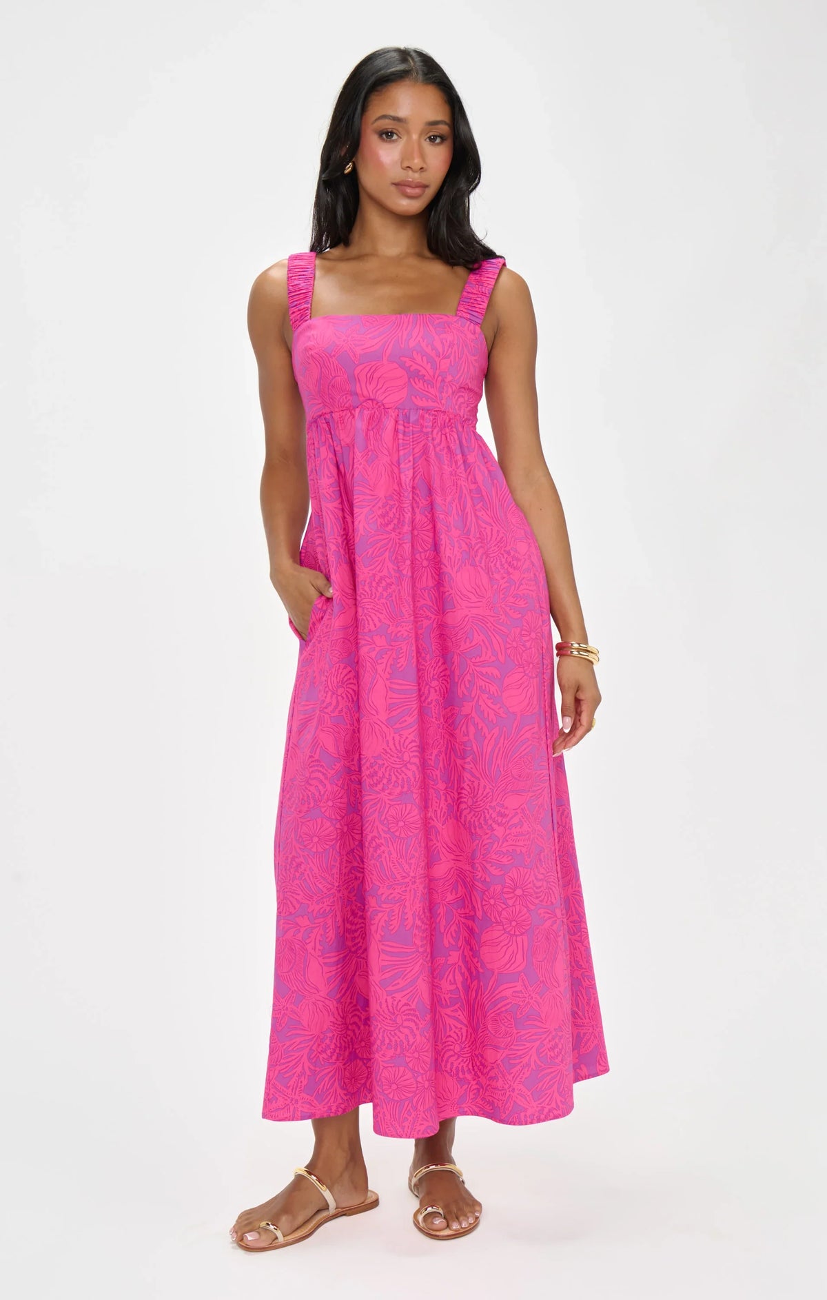 Fling Midi Dress ~ Pink Shells Poplin