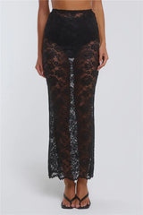 Date In Soho Sheer Lace Maxi Skirt Black