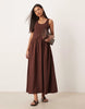 crinkle scoop neck maxi sundress with shirred waist in chocolate