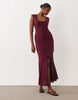 square neck button down midi sundress in burgundy