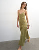 Topshop crinkle ruched front midaxi cami dress in olive