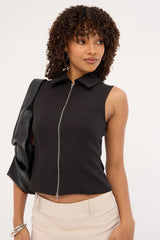 Luck & Trouble Maris Sleeveless Zip Through Top Black