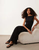 slash neck dropped waist hybrid midaxi dress in black