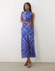 Mango boat neck short sleeve maxi dress in blue plaid