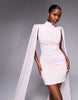 Ruched & Ready sculpting mock neck mesh cape and twisted skirt detailing mini dress in baby pink