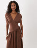 plunge waist detail midi dress in chocolate