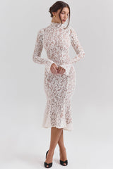 vintage ivory lace fitted midi dress