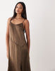 ARKET satin slip dress with slit in light brown
