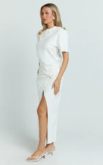 Tonya Maxi Dress - Square Shoulder Twist Leg Split Dress in White