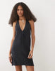 Mango Teen knit halterneck mini dress in charcoal