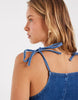 peplum hem mini smock dress in mid blue denim