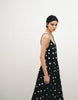 bias cut shift dress with bubble skirt in mono polka dot