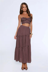 Icon Darling Strapless Polka Dot Crop Top Brown