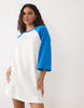 tricot contrast raglan sleeve mini T-shirt dress in bright blue and white