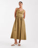waisted V-neck maxi dress with seaming details in olive