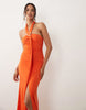 TFNC halterneck trim detail ruched maxi dress in bright orange