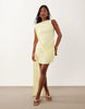 TFNC Petite slinky high neck draped detail mini dress in lemon