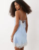 Abercrombie & Fitch satin lace trim strappy mini dress in light blue