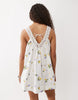 v-neck smock poplin mini sundress with lace overlay in white delicate floral