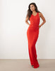 rib knit racer back maxi dress in red