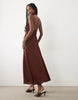 Mango halterneck maxi dress in brown