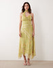 maxi slip dress with scarf detail in green floral print
