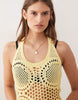 crochet knit summer mini dress in yellow