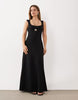 Petite square neck seam detail midi dress in black