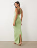 Wanderdoll Sunnie knit abstract detail tie back maxi dress in sage