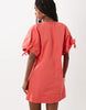 crew neck mini dress with tie sleeve detail in red