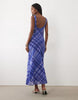 Mango boat neck short sleeve maxi dress in blue plaid