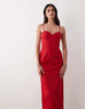 cotton sateen cami maxi sundress with bust detailing in red