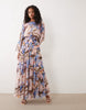 long sleeve blouson maxi dress with gauged ruched waist detail in romantic floral print