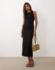 denim bodycon slash neck midi dress in black