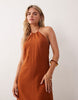 Miss Selfridge Petite linen look halter maxi dress in rust