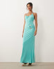 TFNC slinky strappy halter trim detail maxi dress in aqua