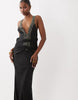 satin dress with embellished straps in black