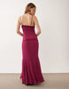 slip shift lace trim midi dress with godets in berry